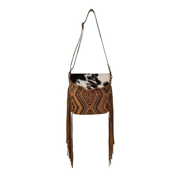 Myra Bag Handmade Stone Shoulder Bag Upcycled Canvas & Cowhide Leather - Picture 5 of 15